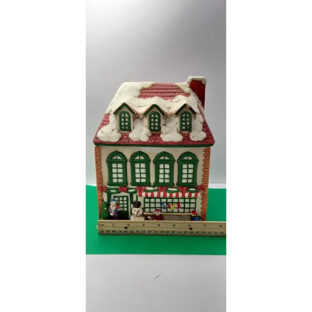 Christmas Toy Shop Ceramic Cookie Jar Canister House Holiday Village Decor